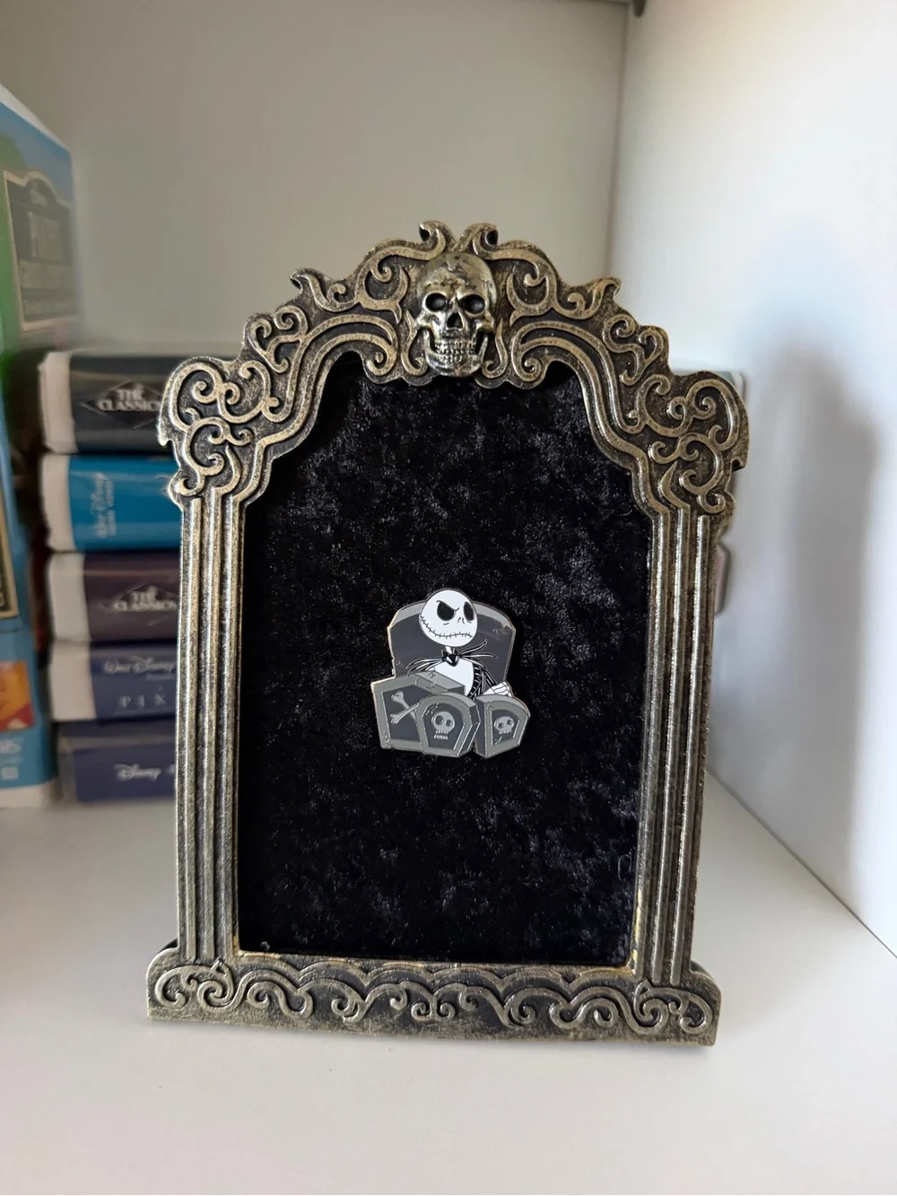 Ornate Skull Decorative Frame Pin Board in Antique Gold